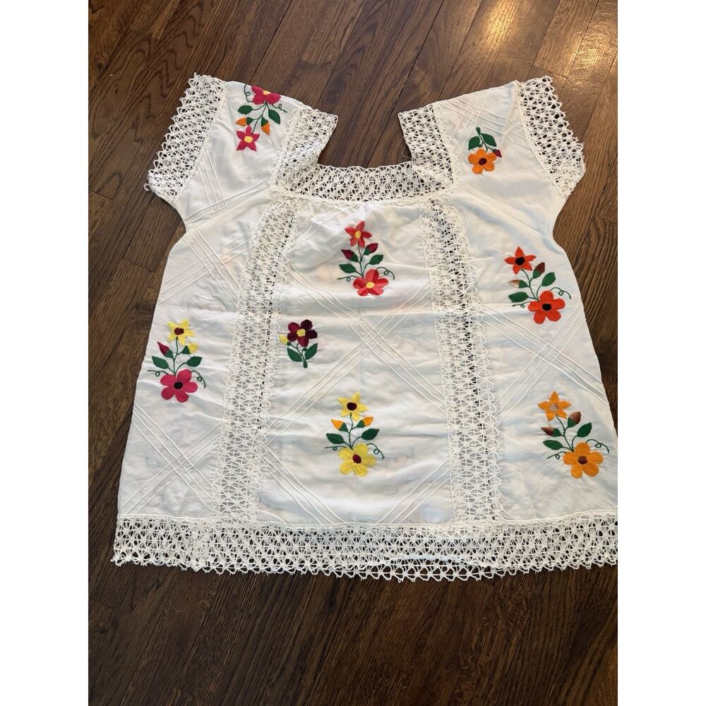 Handmade Floral Embroidered Crochet Lace Boho Tunic
